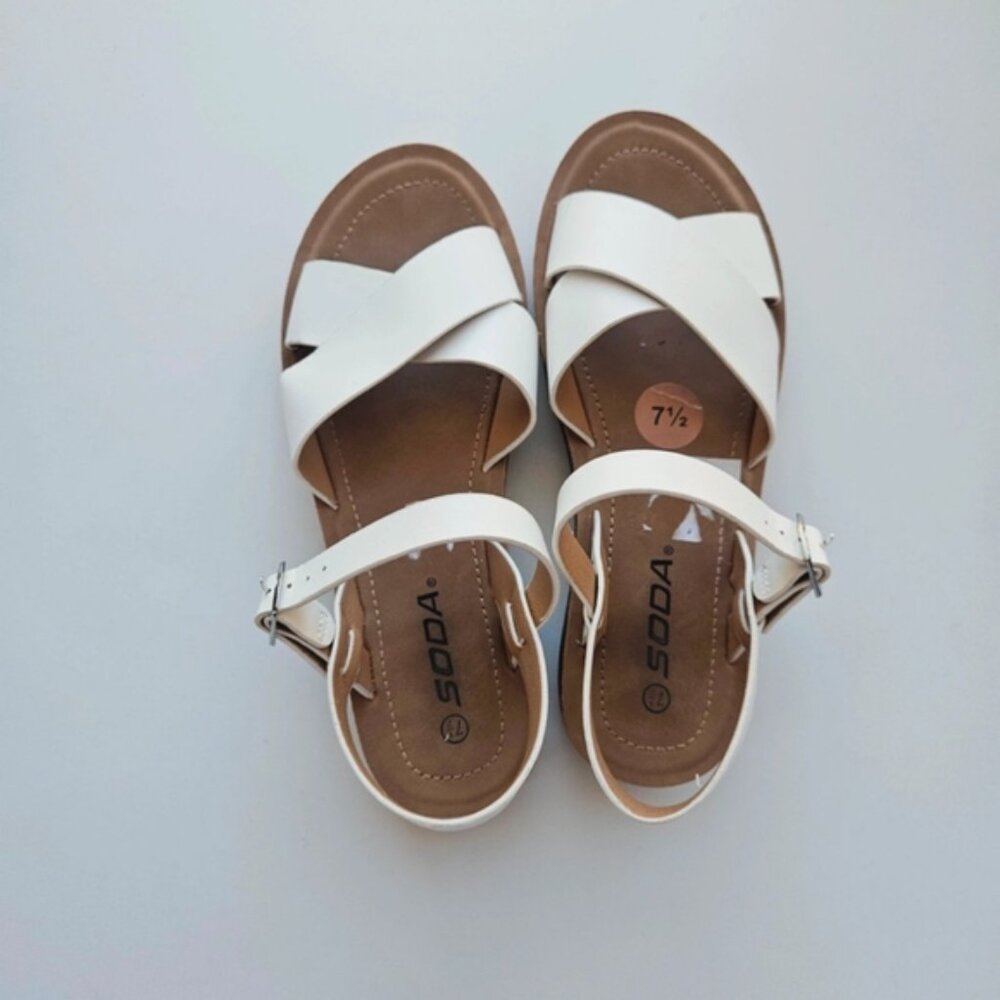 Soda White Strappy Sandals Size 7.5